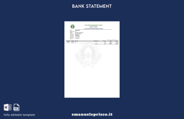 modello word di estratto conto bancario Bangladesh Islami Bank Limited in stile