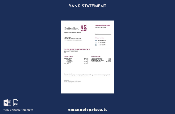 modello word di estratto conto bancario Barbados Butterfield in stile verificato