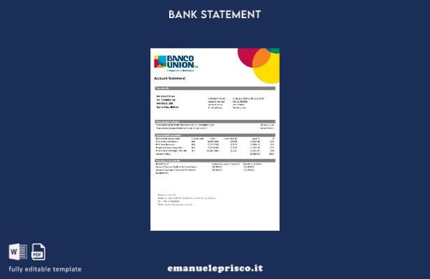 modello word di estratto conto bancario Bolivia Banco Union in stile verificato
