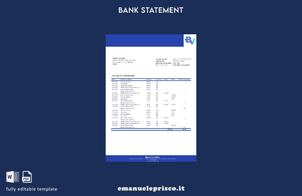 modello word di estratto conto bancario Brasile Banco Votorantim in stile verifi