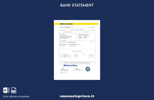 modello word di estratto conto bancario Brasile Banco do Brasil in stile verific