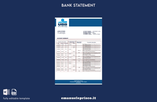 modello word di estratto conto bancario Bulgaria UBB in stile verificato