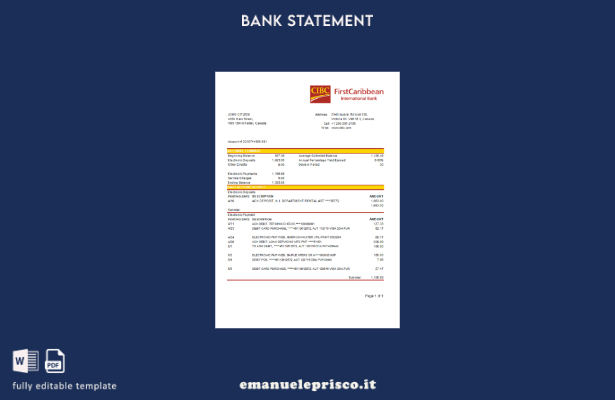 modello word di estratto conto bancario CIBC canadese in stile verificato