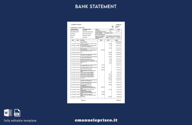modello word di estratto conto bancario CSB India in stile verificato