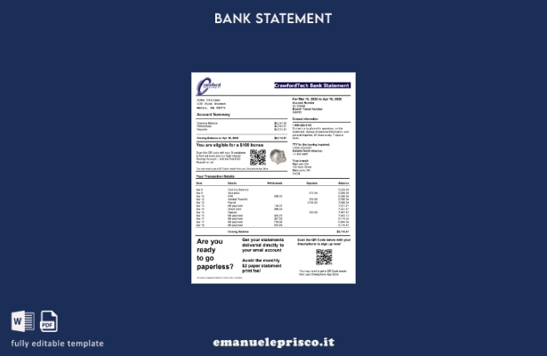 modello word di estratto conto bancario Canada CrawfordTech in stile verificato