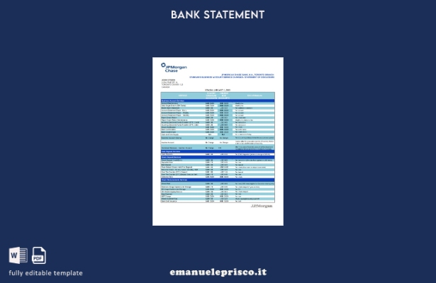 modello word di estratto conto bancario Canada JP Morgan Chase in stile verifica