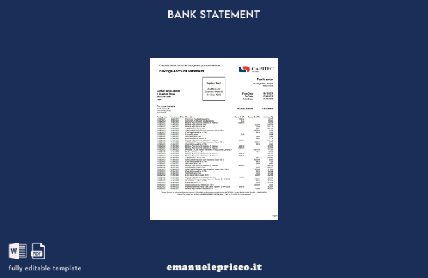 modello word di estratto conto bancario Capitec USA in stile verificato