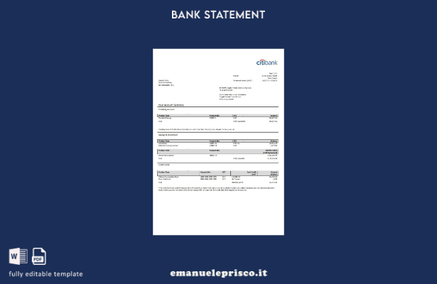 modello word di estratto conto bancario Citibank Francia stile verificato