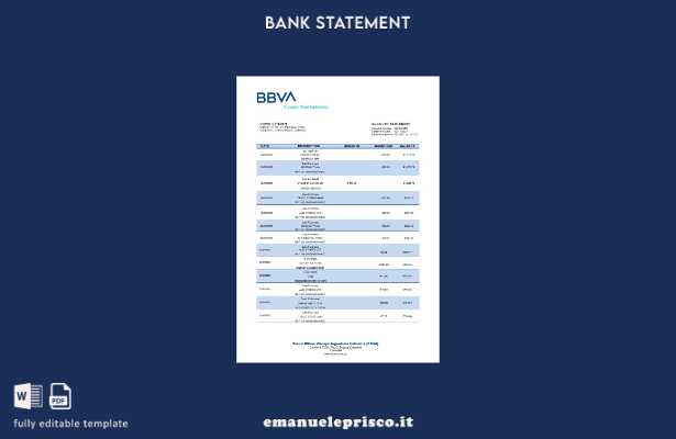 modello word di estratto conto bancario Colombia BBVA in stile verificato