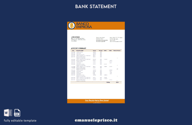 modello word di estratto conto bancario Costa Rica Banco Improsa in stile verifi