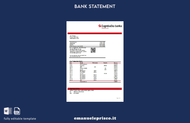 modello word di estratto conto bancario Croazia Zagrebačka in stile verificato