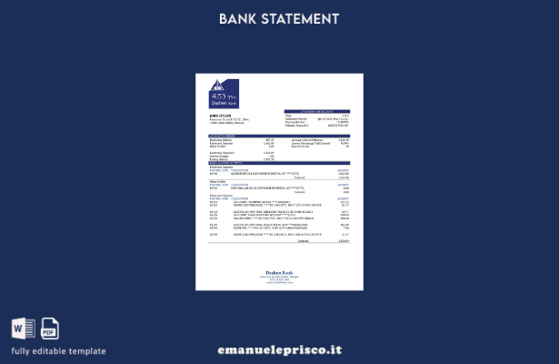modello word di estratto conto bancario Dashen Etiopia in stile verificato