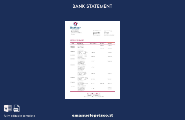 modello word di estratto conto bancario Dominica Barnett Capital in stile verifi