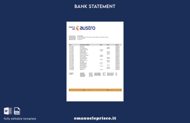 modello word di estratto conto bancario Ecuador Banco del Austro in stile verifi