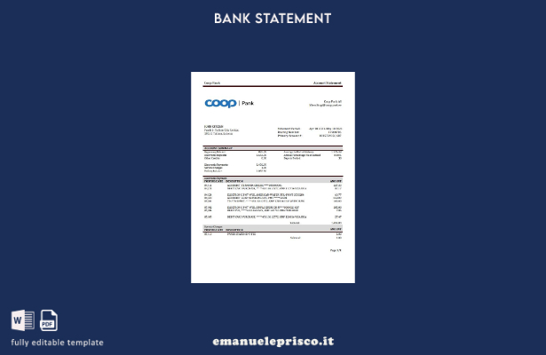 modello word di estratto conto bancario Estonia Coop Pank in stile verificato