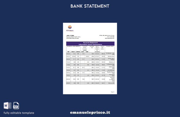 modello word di estratto conto bancario Etiopia Awash in stile verificato