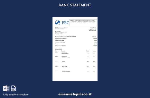 modello word di estratto conto bancario FBC dello Zimbabwe in stile verificato