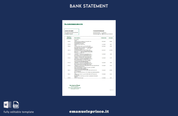 modello word di estratto conto bancario Finlandia Aland stile verificato