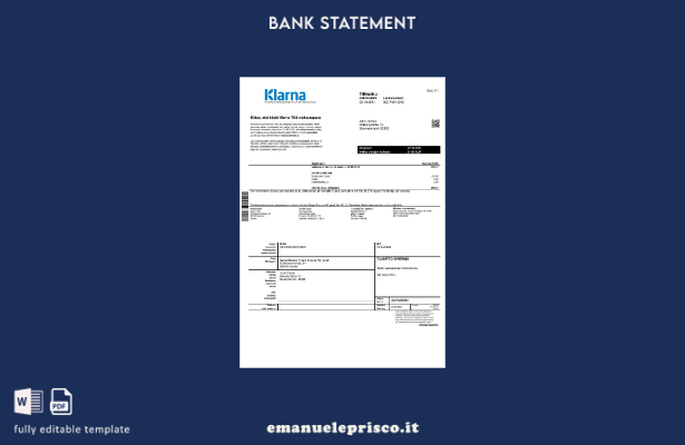 modello word di estratto conto bancario Finlandia Klarna in stile verificato