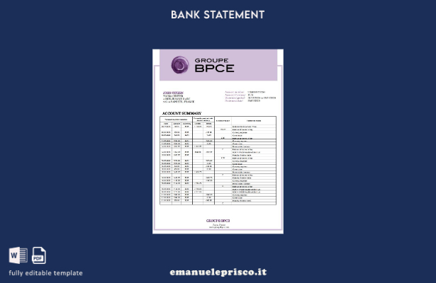 modello word di estratto conto bancario Francia Groupe BPCE in stile verificato