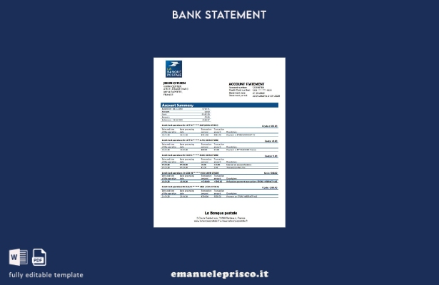 modello word di estratto conto bancario Francia La Banque Postale in stile verif