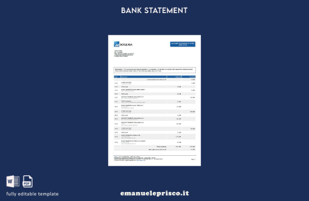 modello word di estratto conto bancario Francia Sogexia in stile verificato