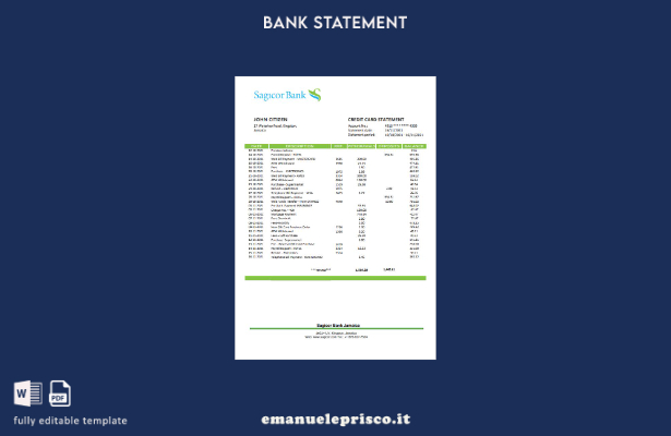 modello word di estratto conto bancario Giamaica Sagicor in stile verificato 1