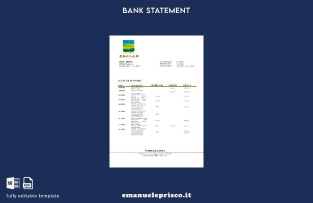 modello word di estratto conto bancario Giappone Norinchukin in stile verificato