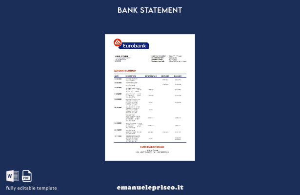 modello word di estratto conto bancario Grecia Eurobank Ergasias stile verificat