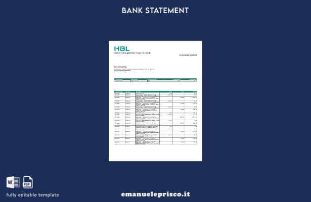 modello word di estratto conto bancario HBL Pakistan in stile verificato