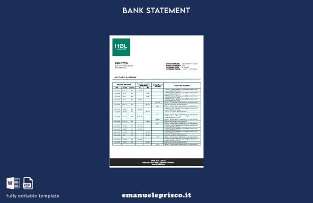 modello word di estratto conto bancario HBL delle Maldive in stile verificato