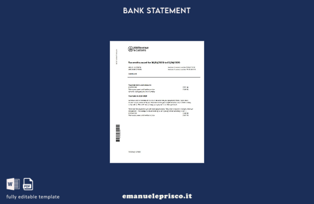 modello word di estratto conto bancario HM Revenue & Customs del Regno Unito in