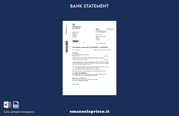 modello word di estratto conto bancario HM Revenue & Customs in stile verificato
