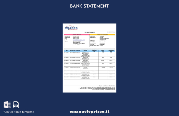 modello word di estratto conto bancario India Equitas Small Finance in stile ver