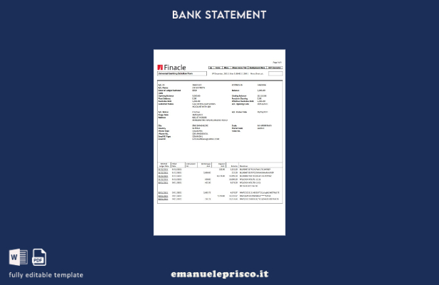 modello word di estratto conto bancario India Finacle in stile verificato