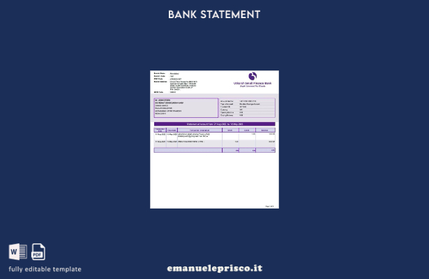 modello word di estratto conto bancario India Utkarsh Small Finance in stile ver