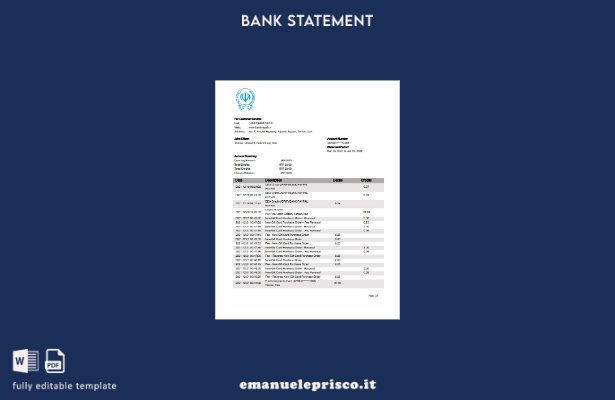 modello word di estratto conto bancario Iran Bank Sepah in stile verificato