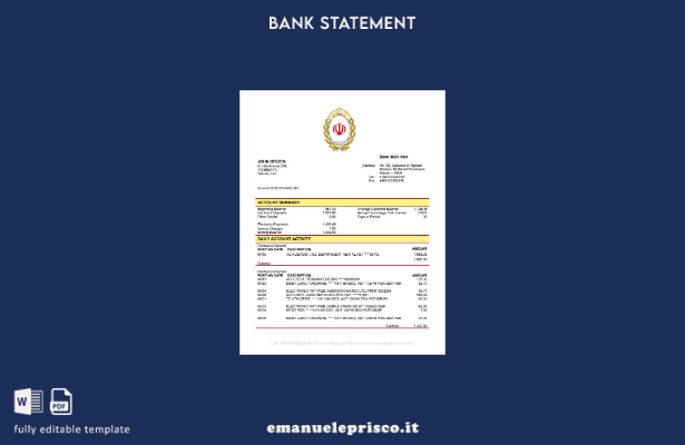 modello word di estratto conto bancario Iran Melli in stile verificato