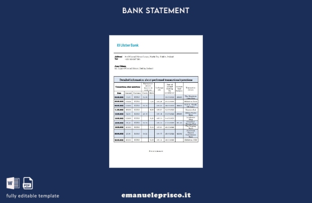 modello word di estratto conto bancario Irlanda Ulster in stile verificato