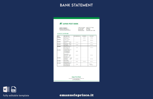 modello word di estratto conto bancario Japan Post in stile verificato