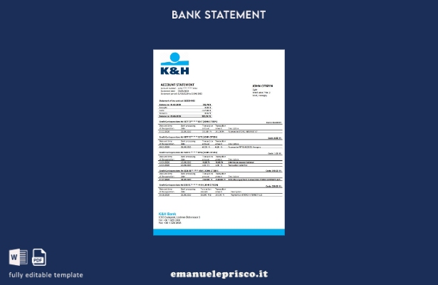 modello word di estratto conto bancario K&H in stile verificato dell'Ungheria