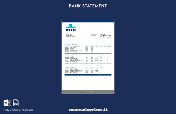 modello word di estratto conto bancario KBC belga in stile verificato