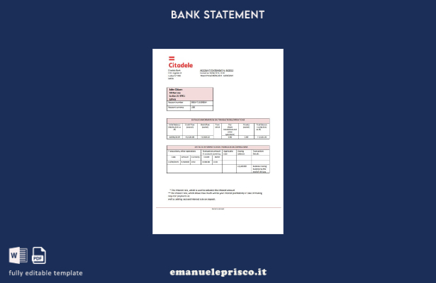 modello word di estratto conto bancario Lettonia Citadele in stile verificato