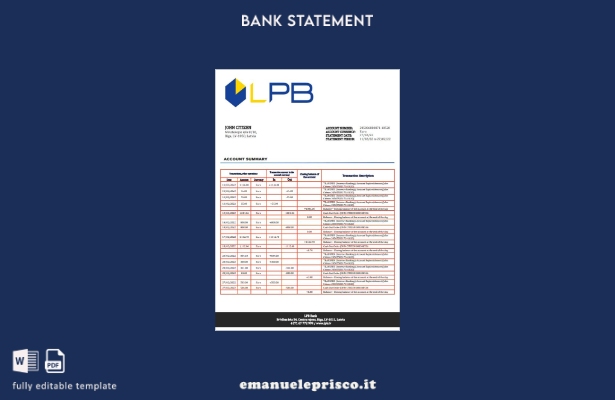 modello word di estratto conto bancario Lettonia LPB in stile verificato