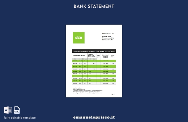 modello word di estratto conto bancario Lettonia SEB in stile verificato