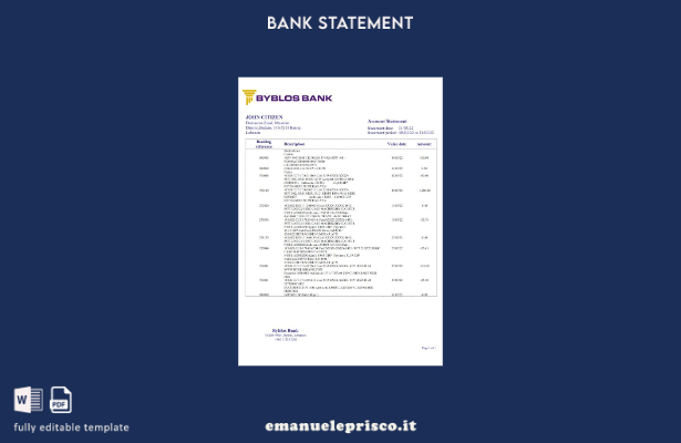 modello word di estratto conto bancario Libano Byblos in stile verificato