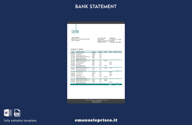 modello word di estratto conto bancario Lituania DNB (Litva) in stile verificato