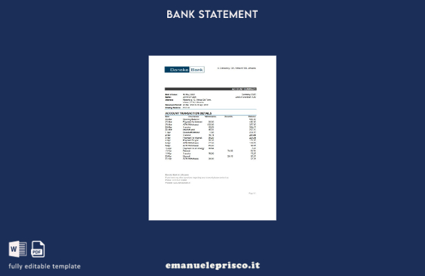modello word di estratto conto bancario Lituania Danske stile verificato