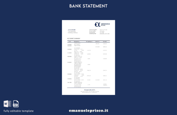 modello word di estratto conto bancario Lussemburghese Advanzia in stile verific