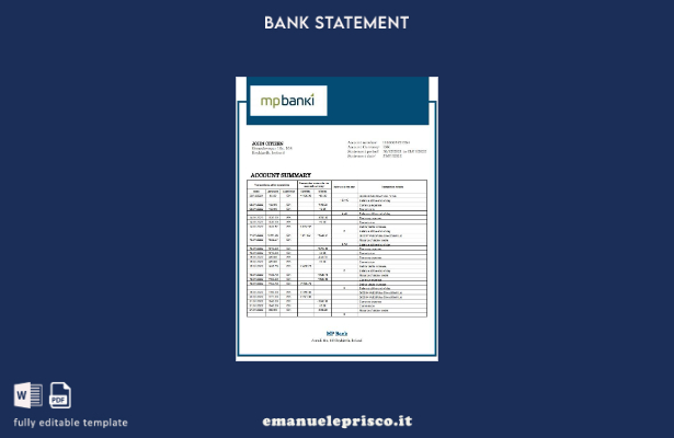 modello word di estratto conto bancario MP Islanda in stile verificato